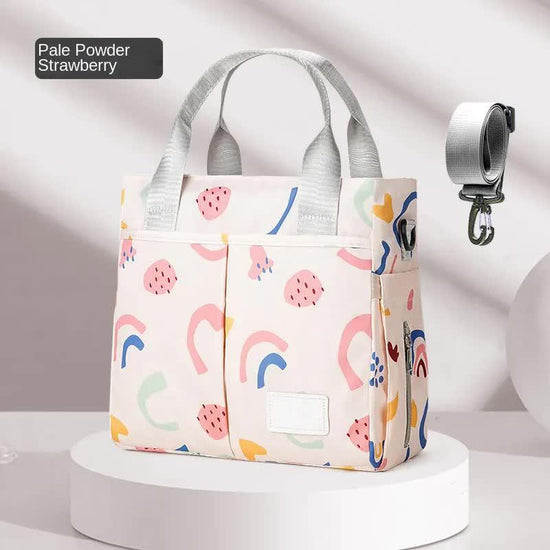 Pink Versatile Nappy Bag Tote - Lightweight Diaper Bag with Insulated Pocket & Crossbody Strap