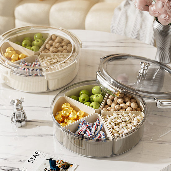 Grey And Silver Snap Button Elegant Compartment Serving Tray with Lid - Versatile Snack, Fruit & Candy Box