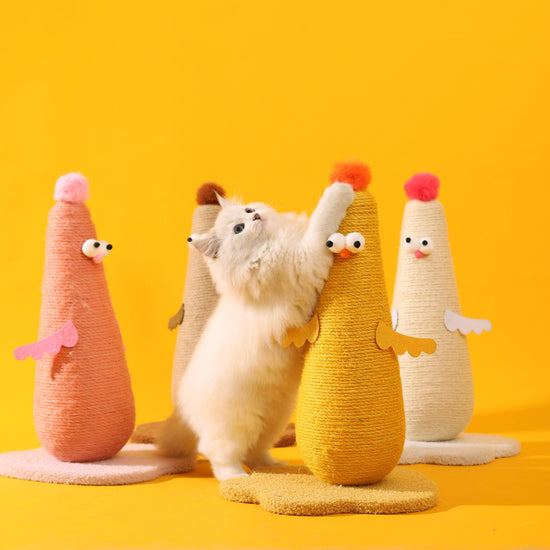 Beige Adorable Chick Cat Scratching Post - Durable Sisal Rope Scratcher Toy for Cats & Kittens