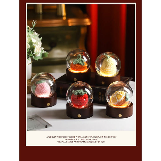 Blue Rose Handcrafted Crochet Flower LED Night Light - USB Rechargeable Glass Dome Lamp with Wood Base, 3 Color Modes