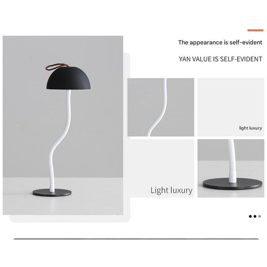 White Sleek Minimalist LED Mushroom Table Lamp - Rechargeable 3-Color Touch Control, Bar & Ambient Light