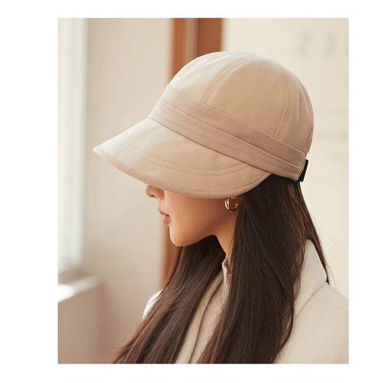 Black Elegant Warm Bucket Hat - Minimalist Color Block Design, Face-Slimming Style for Autumn & Winter