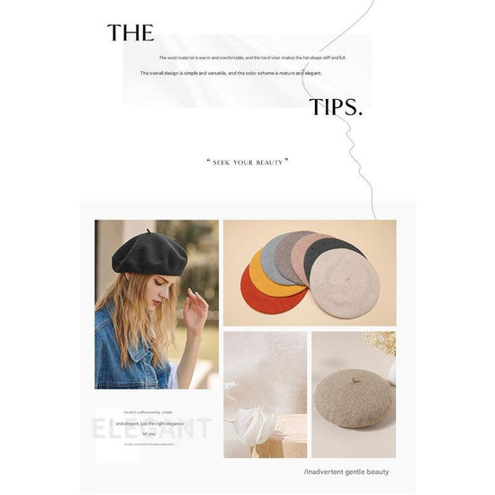 Black Elegant Wool Beret - Classic Warm Thick British Style Hat for Autumn & Winter