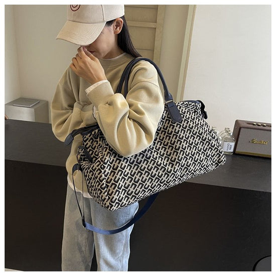 Dark Blue Stylish Geometric Pattern Travel Duffel Bag - Large Capacity Lightweight Weekender & Gym Bag