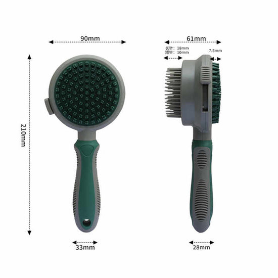 Green And Grey Dual-Sided Pet Grooming Brush - Self-Cleaning Slicker & Gentle Massage Bath Comb for Dogs & Cats