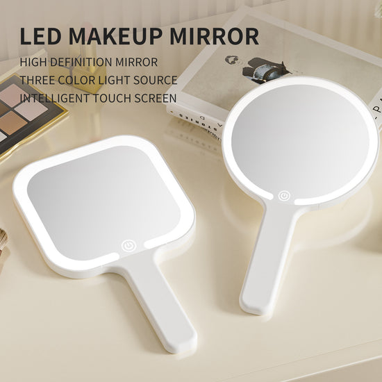 Light Yellow Square Portable Handheld LED Makeup Mirror - USB-C Rechargeable with 3 Color Light Modes for On-The-Go Touch-Ups
