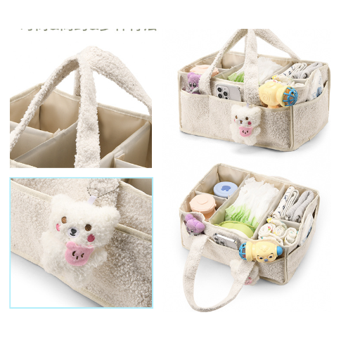 Green Large Plush Nappy Caddy Organizer - Portable Diaper Storage Bin & Nursery Tote Bag