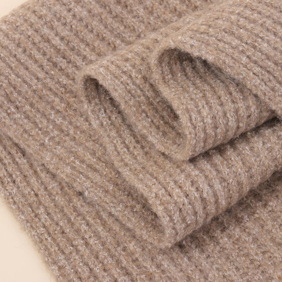 Khaki Soft Ribbed Knit Winter Scarf - Cozy Warm Wool Blend Neck Wrap (160x25cm)