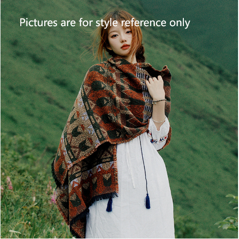 Blue Extra Large Ethnic Print Faux Lambswool Shawl - Cozy Winter Wrap Scarf (70x210cm)