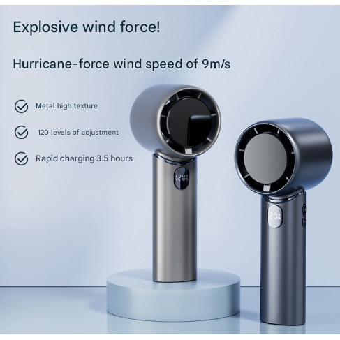 Blue Mini Bladeless Handheld Fan - USB Rechargeable, Quiet Portable Desk Fan