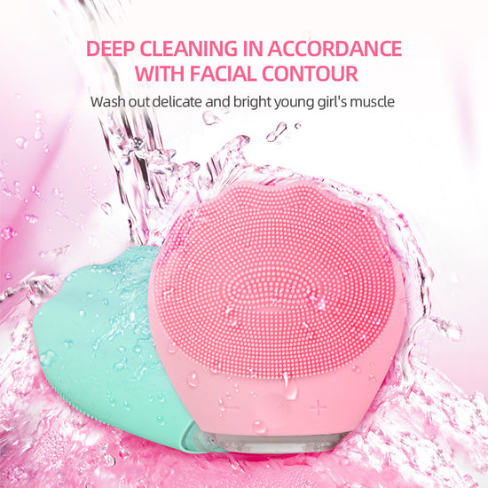 Green Electric Silicone Facial Cleanser - All-Around Vibration Massage Face Cleaning Device