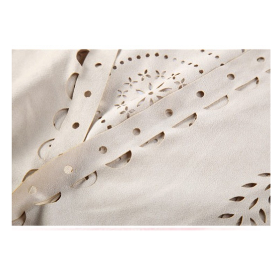 Beige Suede Wheat Tassel Triangle Scarf - Autumn Warm Shawl for Women, Hollow-Out Fringe Design