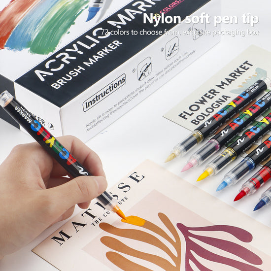 72 Colour Set Vibrant Cyan Acrylic Marker with Soft Brush Tip - 13.8 cm Professional Art Pen