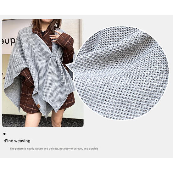 Camel-hair Color Luxurious Faux Cashmere Knitted Cape - Large Buckled 90 x 140 cm Women&