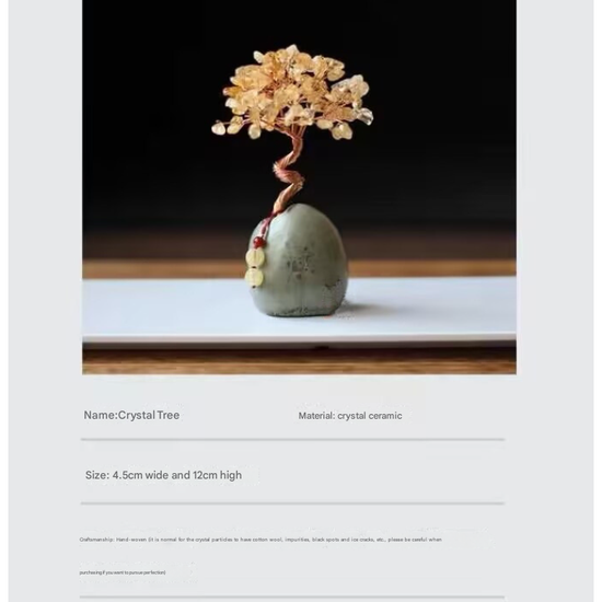 White Crystal Natural Crystal Wealth Tree - 12cm Feng Shui Decor, Elegant Office Desk Ornament