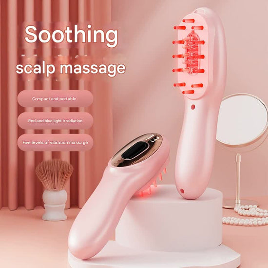 Electric Scalp Massager Comb with Red & Blue Light Therapy - 5 Vibration Modes & Liquid Dispenser(White)