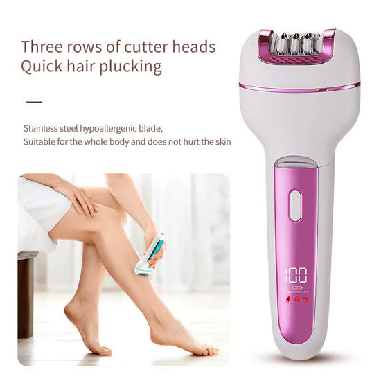 3-in-1 Ladies Electric Epilator, Shaver & Callus Remover with LED Display - Rechargeable & Waterproof(Gray)