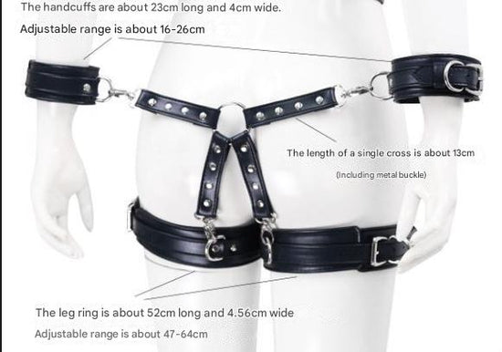 Adjustable PU Leather X-Harness Restraint Set with Cuffs - Playful Bondage Accessory(Brilliant leather blue)