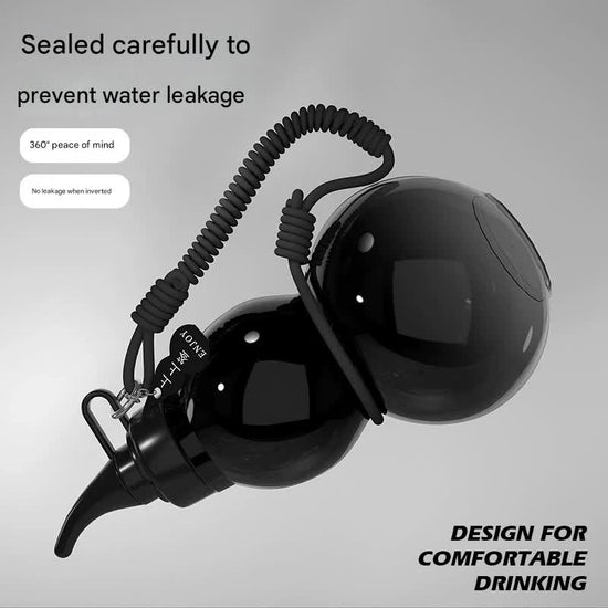 Unique Gourd-Shaped Sports Water Bottle - 800ml Tritan Material, Leakproof with Carry Strap(black)