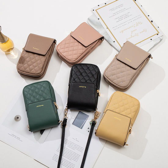 Yellow Chic Quilted Crossbody Phone Bag - PU Leather Mini Purse with Floral Stitching & Adjustable Strap