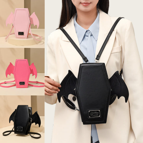 Pink Gothic Coffin Bat Wing Convertible Crossbody Bag - Punk PU Leather Shoulder Purse & Mini Backpack