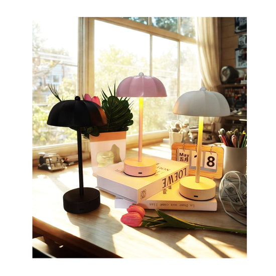 Black Chic Mushroom LED Table Lamp - Rechargeable Cordless Touch Control 3-Color Adjustable Light for Bedroom Living Room Decor