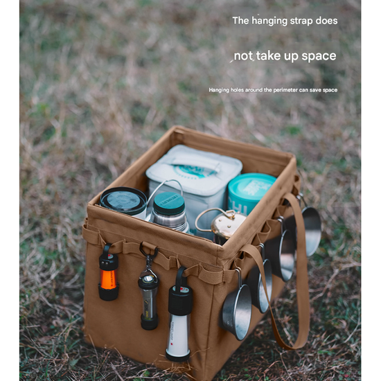 Brown Heavy Duty Foldable Outdoor Camping Storage Box - Oxford Cloth Collapsible Gear Organizer Tote with Pockets