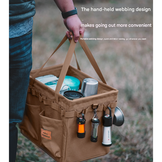 Black Heavy Duty Foldable Outdoor Camping Storage Box - Oxford Cloth Collapsible Gear Organizer Tote with Pockets