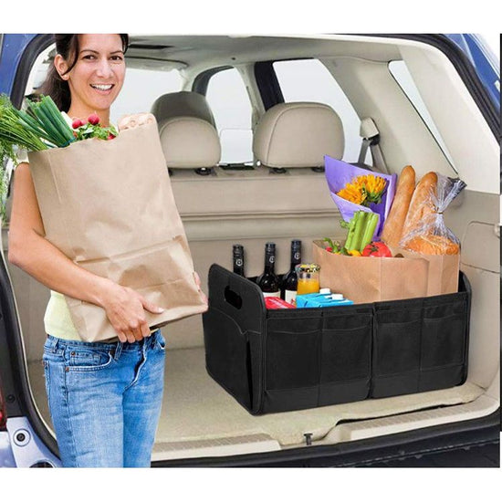 Black Heavy Duty Collapsible Car Boot Organiser - Large 65L Waterproof Trunk Storage Box with Compartments for SUV & Car