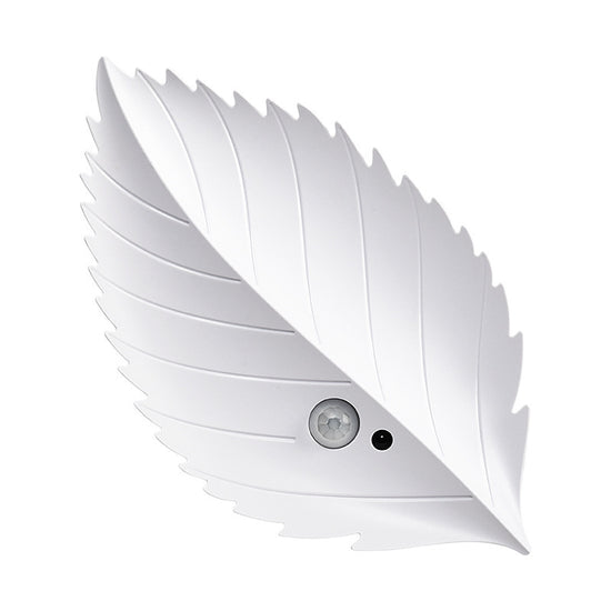 White Leaf-Shaped LED Motion Sensor Night Light - USB Rechargeable Wireless Wall Lamp with Remote Control