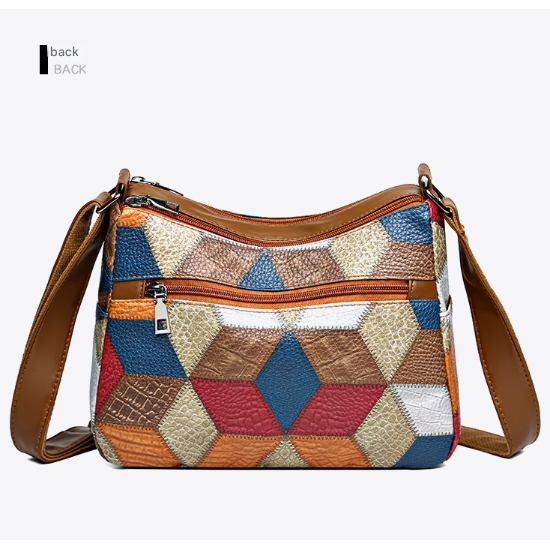 Colorful Vintage Geometric Patchwork Crossbody Bag - Women&