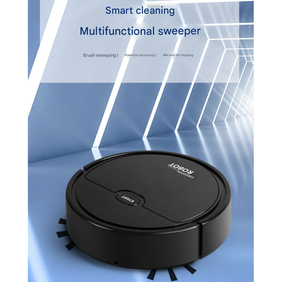 Black 3-in-1 Smart Robot Vacuum Cleaner - Automatic Sweeping, Mopping & Suction for Hard Floors & Pet Hair