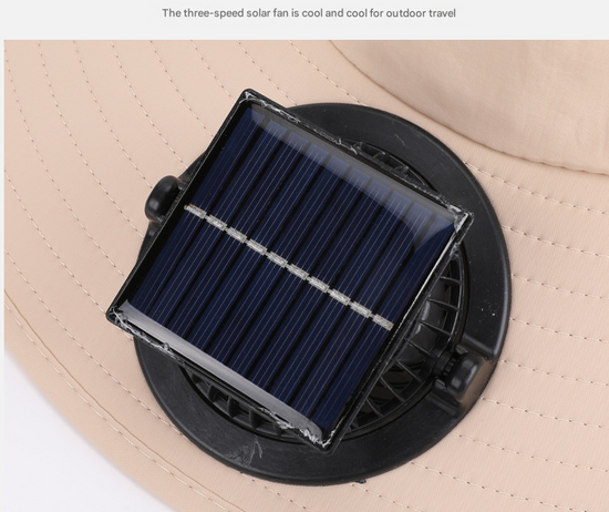 Dark Grey Outdoor Solar Fan Sun Hat - Large Brim Fishing Hiking Hat with Neck Cape