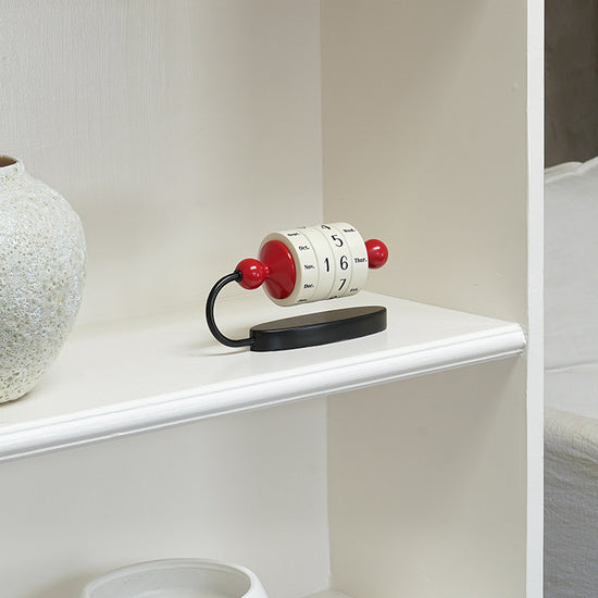 Red Vintage Wooden Rotating Perpetual Calendar - Manual Roller Desk Decor, Timeless Date & Day Display for Home & Office