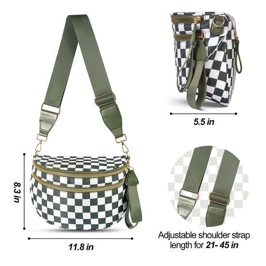 Black-white Checkered Trendy Sling Bag - Women&