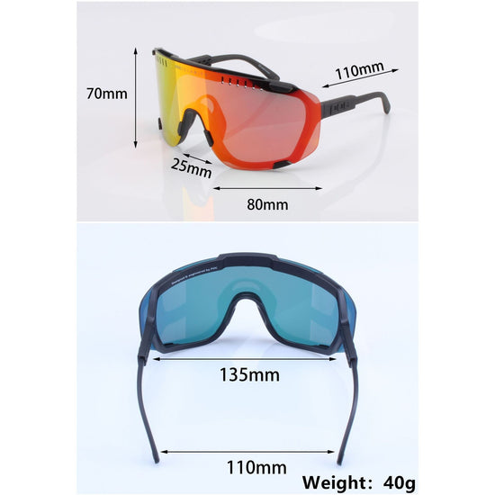 White Frame Red Tablet Oversized Shield Cycling Sunglasses - Wide Vision UV400 Sports Eyewear for Road & MTB