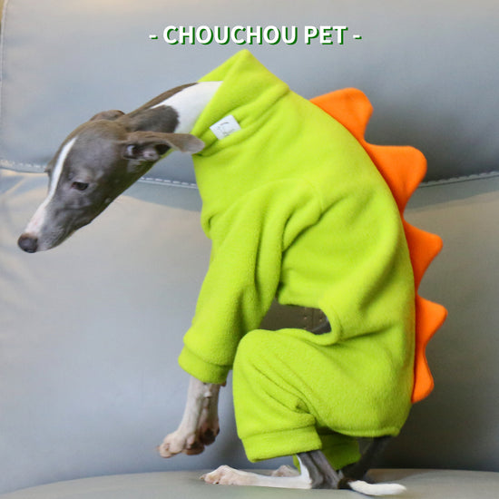 S Adorable Dinosaur Fleece Dog Jumpsuit - Warm Winter Pajamas for Whippets & Italian Greyhounds