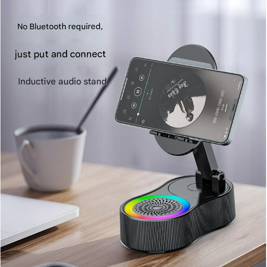 Black Magic Induction Speaker & Adjustable Phone Stand with RGB Lights