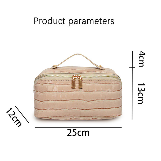 Red Chic Croc-Embossed Travel Makeup Case Large Capacity Cosmetic Organizer Bag