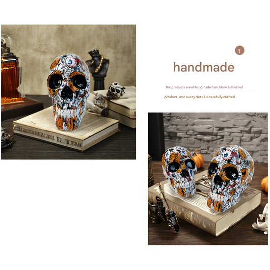 Big Black Colorful Floral Skull Statue - Intricate Day of the Dead Style Resin Figurine for Halloween & Home Decor