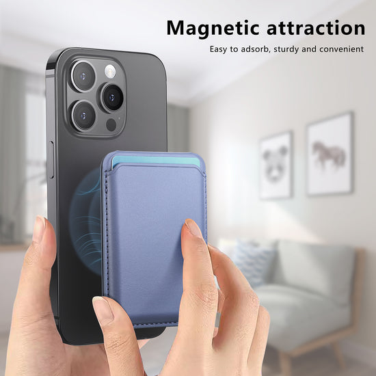 Blue Slim Magnetic Card Holder Wallet with Adjustable Kickstand - MagSafe Compatible
