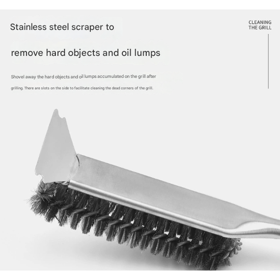 Plastics Handle Heavy Duty BBQ Grill Brush - Stainless Steel Wire Cleaner with Scraper for Effortless Grate Cleaning