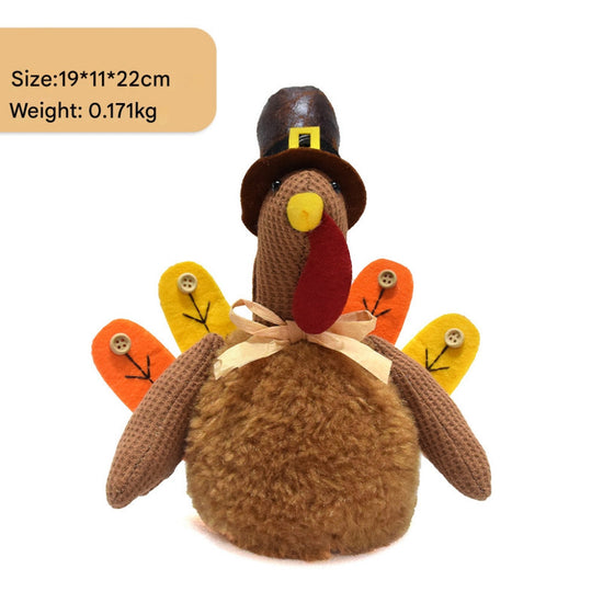Brown Charming Thanksgiving Turkey Plush - Rustic Autumn Harvest Tabletop Decor Figurine