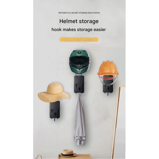 Iron Wall Mounted Motorcycle Helmet Holder - Heavy-Duty Gear Rack with Jacket Hook for Helmets, Coats & Accessories