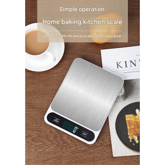 White Slim Digital Kitchen Scale - High Precision Stainless Steel Food Scale for Baking & Cooking(5kg)
