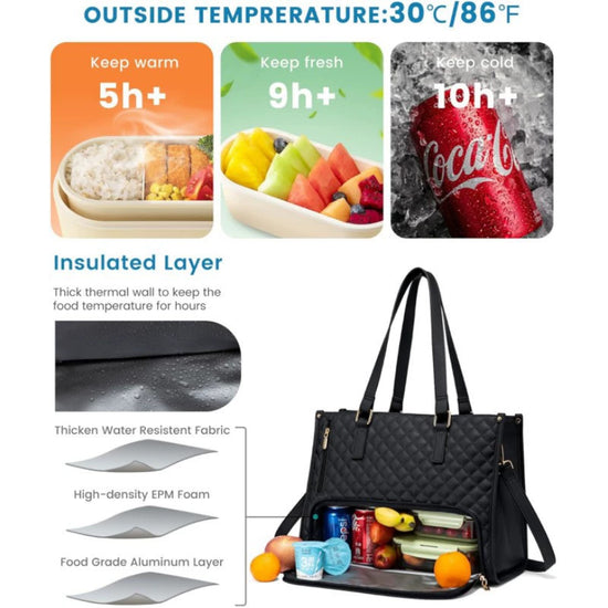Black Insulated Lunch Bag and Laptop Cooler - Perfect for Keeping Food Fresh
