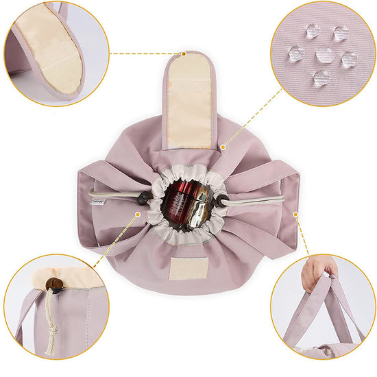 Pink New Large Capacity Portable Drawstring Makeup Bag - Travel Toiletry Bag with Fashionable Cosmetic Brush Storage