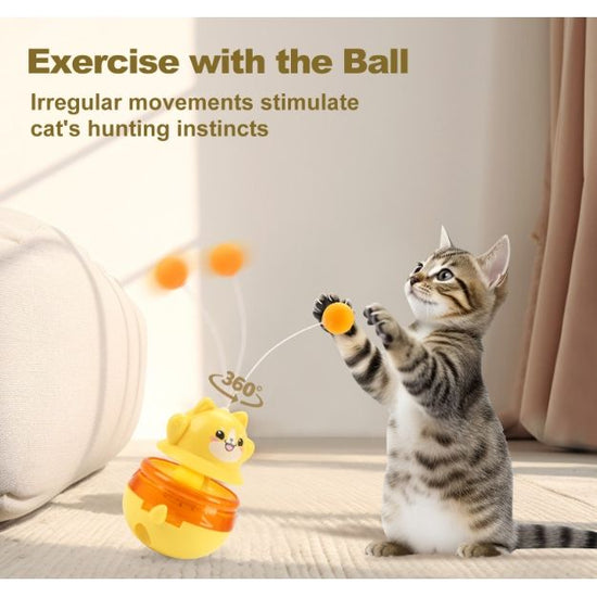 2-Piece Yellow Interactive Cat Tumbler Toy - 3-in-1 Treat Dispensing Puzzle Feeder with Ball Track & Teaser Wand