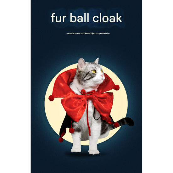 Purpie Regal Vampire Pet Cape | Halloween & Christmas Costume Cloak with Bow & Pom-Poms for Dogs and Cats(Size M)