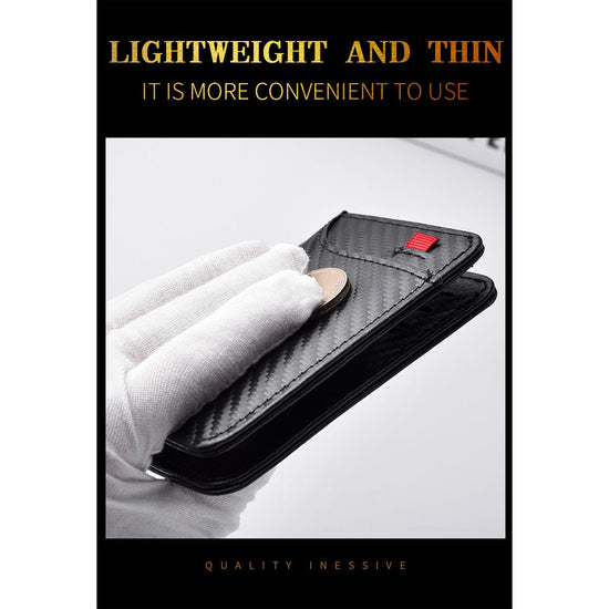 Black Sleek Carbon Fiber Vertical Wallet for Men - Slim Bifold Card Holder with Clear ID Window